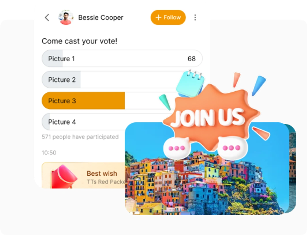 Community poll and Join Us event interface