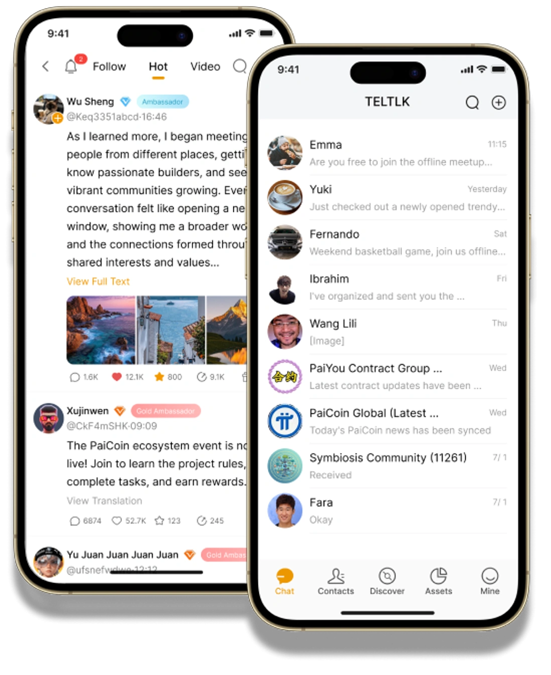 TELTLK app feed and message interface
